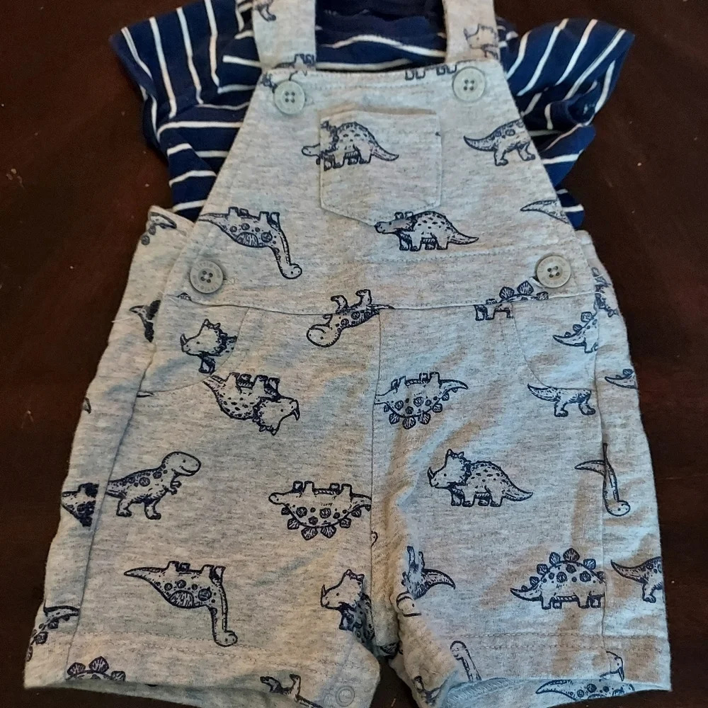 Little Me Size 6M 2 Piece Dino Shortall and Shirt Set